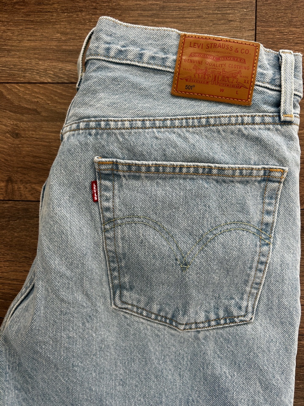 Levi's light blue denim jeans with leather patch